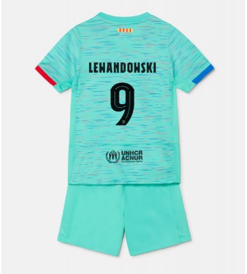 Lacne Dětský Futbalové dres Barcelona Robert Lewandowski #9 2023-24 Krátky Rukáv - Tretina (+ trenírky)